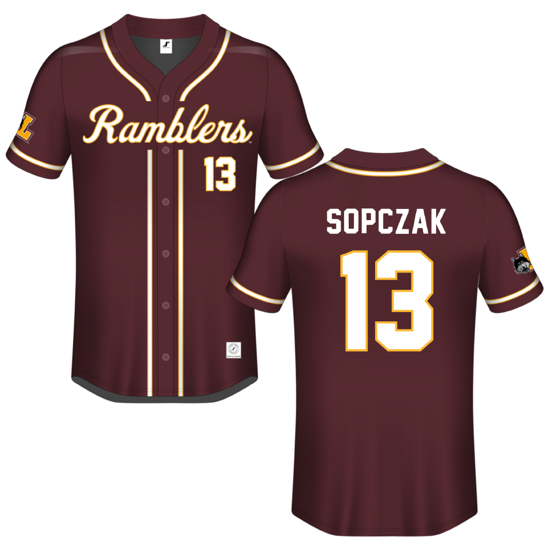 Loyola University-Chicago Maroon Button-Down Jersey - #13 Teagan Sopczak