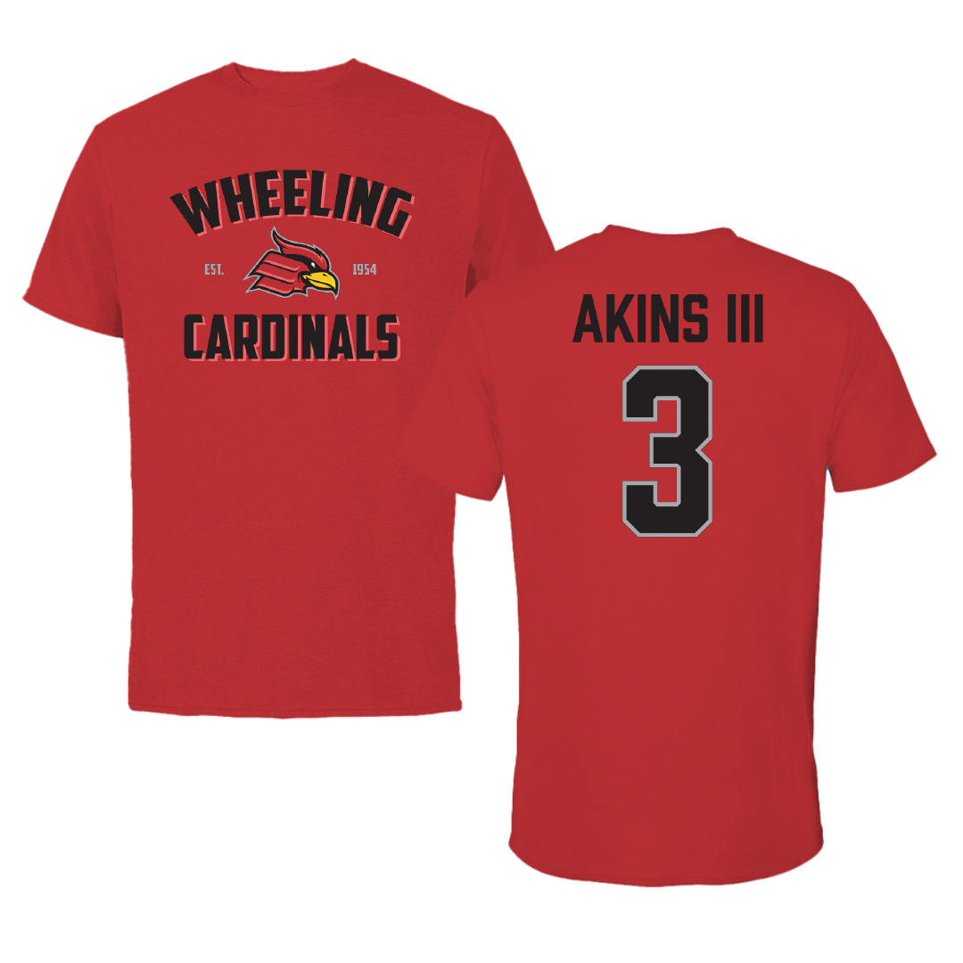 Wheeling University Baseball Red General Tee - #3 Lamont Akins III