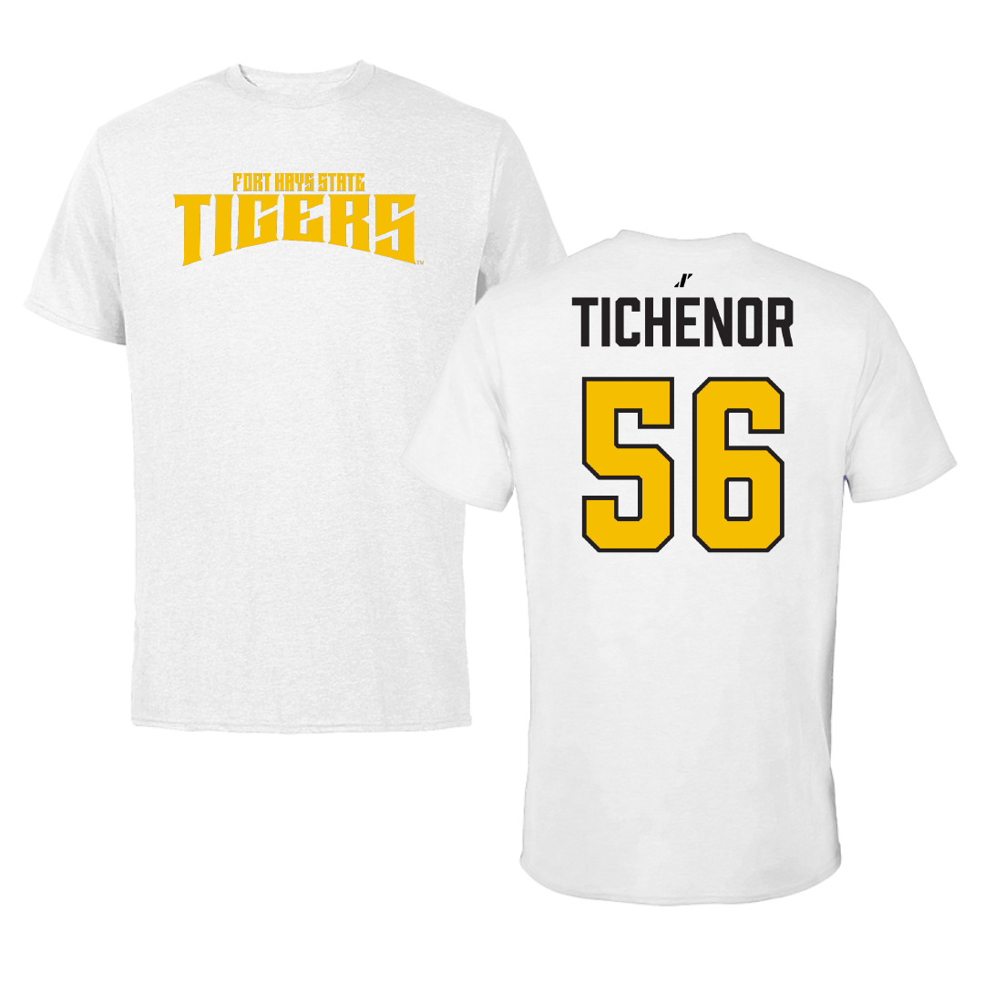 Fort Hays State University Football White Classic Performance Tee - #56 Kooper Tichenor
