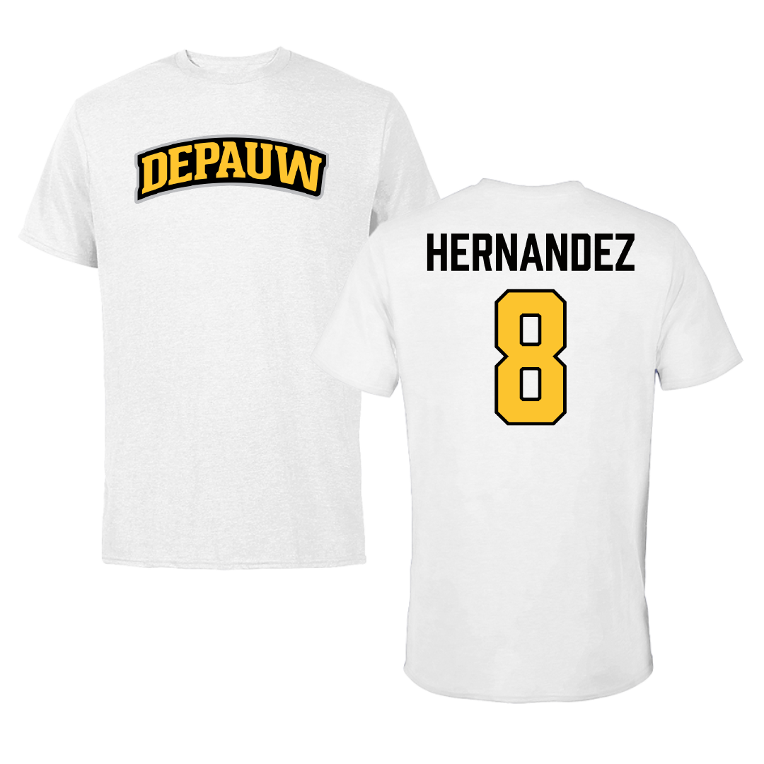 DePauw University Football White Tee - #8 Noah Hernandez