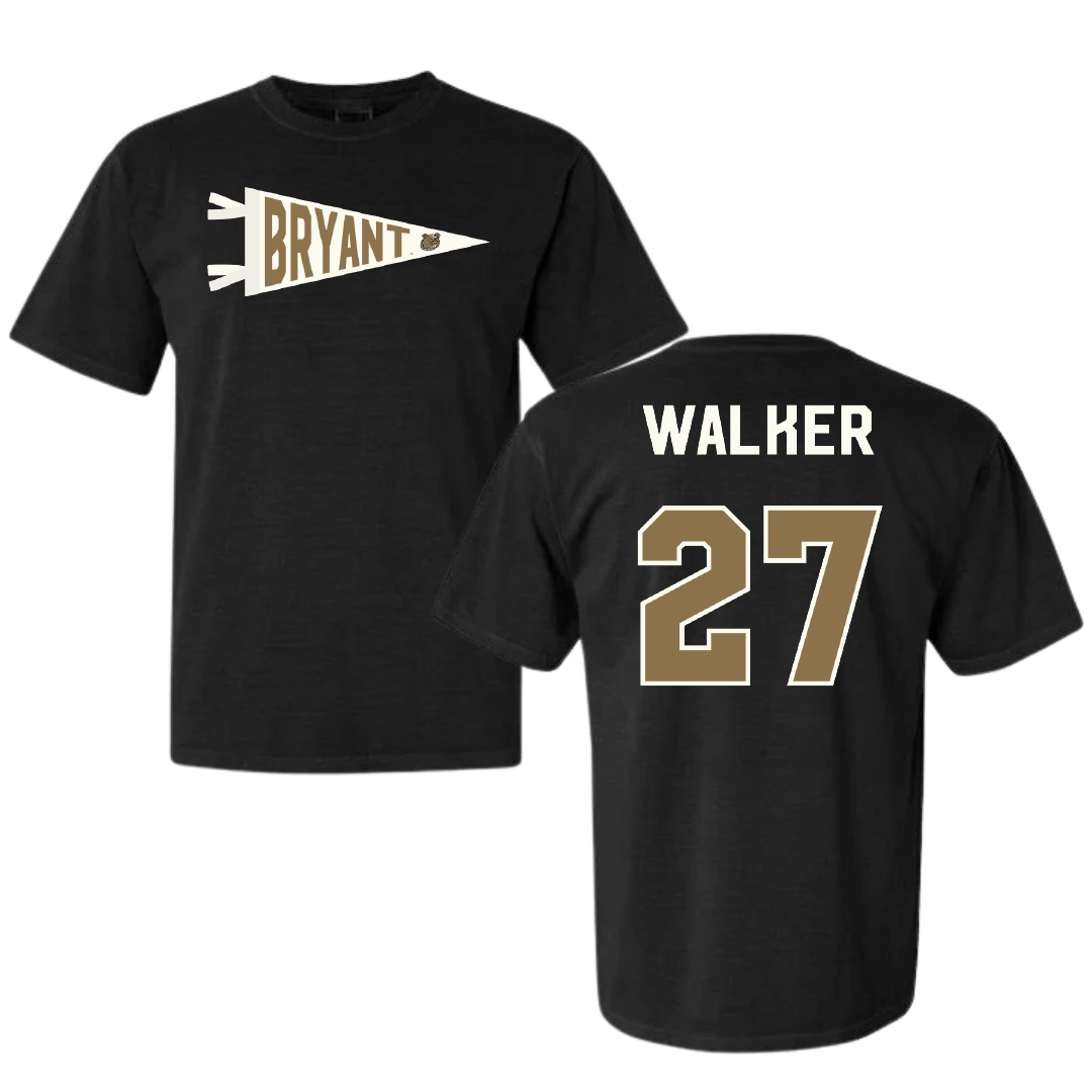 Bryant University Football Black Pennant Comfort Colors Tee - #27 Dedric Walker