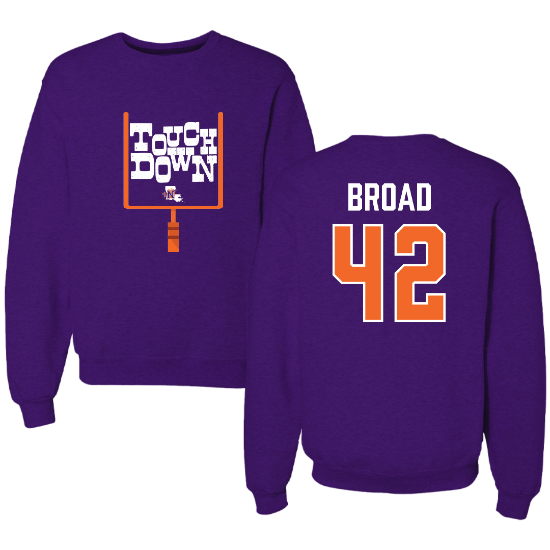 Northwestern State University Football Purple Touchdown Crewneck - #42 Matthew Broad