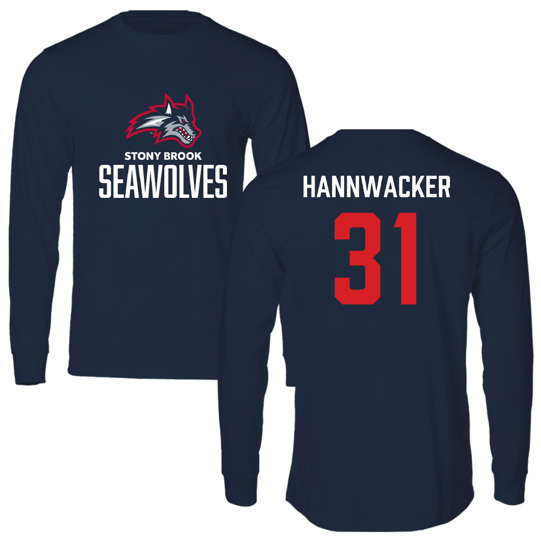 Stony Brook University Soccer Navy Performance Long Sleeve - #31 Sammy Hannwacker