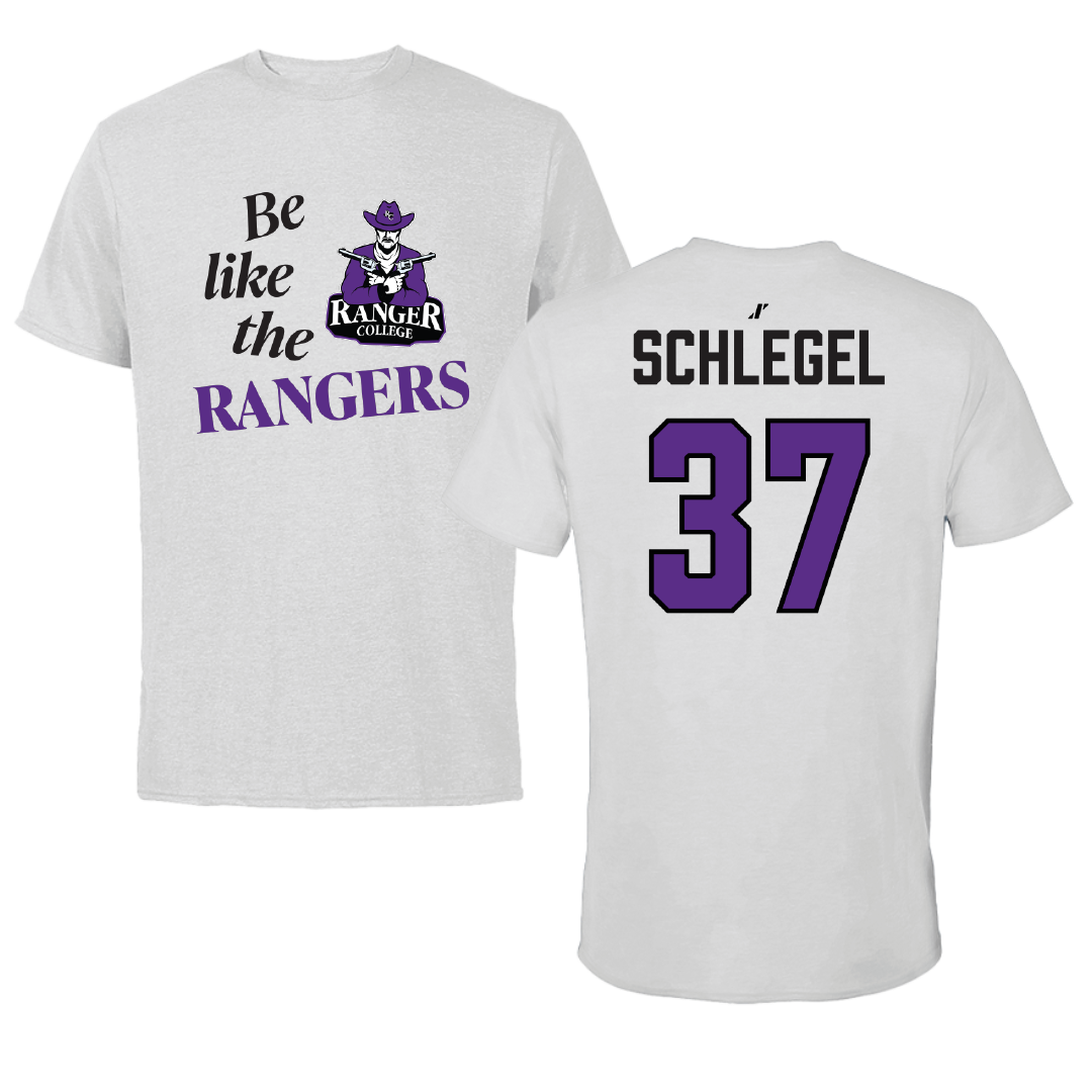 Ranger College Baseball Light Gray Be Like Us Performance Tee - #37 Connor Schlegel