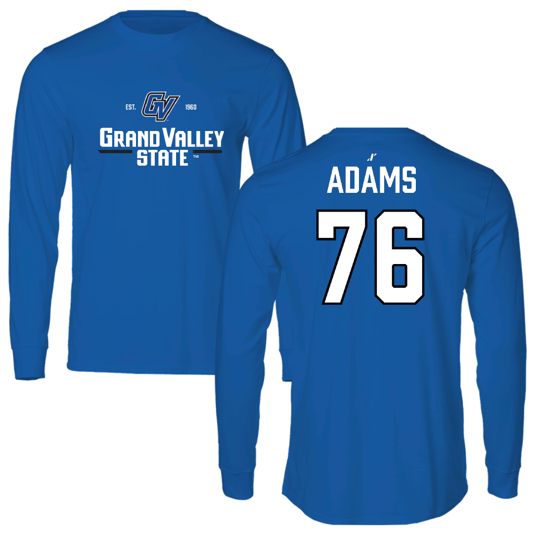 Grand Valley State University Football Blue General Performance Long Sleeve - #76 Mike Adams