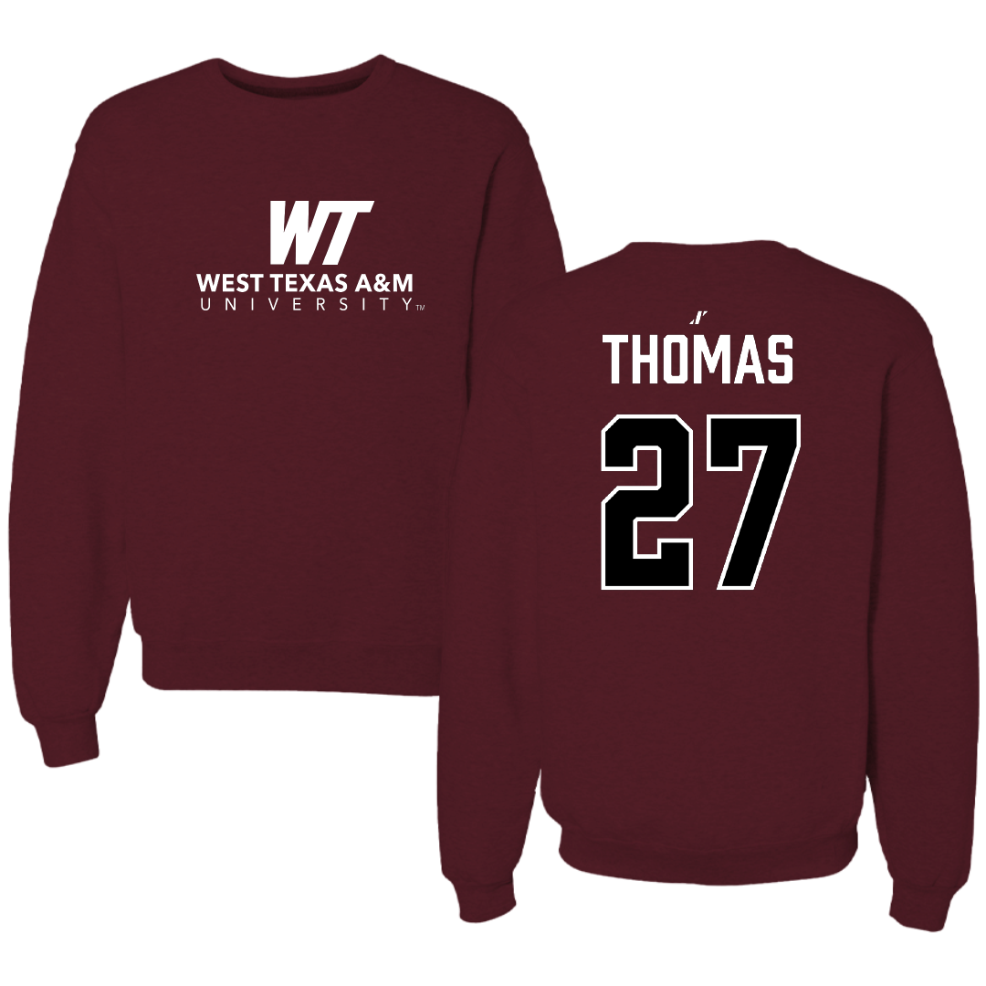 West Texas A&M University Baseball Maroon Crewneck - #27 Tristin Thomas