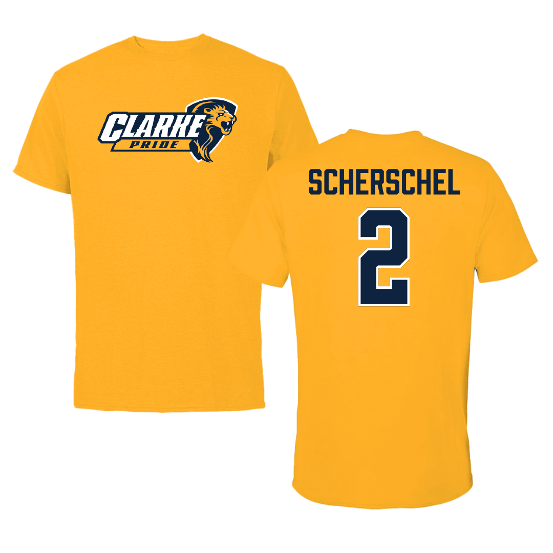 Clarke University Basketball (M) Gold Pride Performance Tee - #2 Jonathan Scherschel