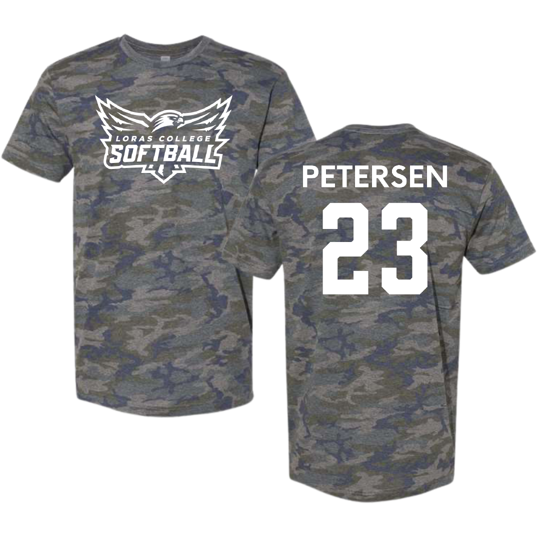 Loras College Softball Vintage Camo Softball Tee - #23 Addisyn Petersen