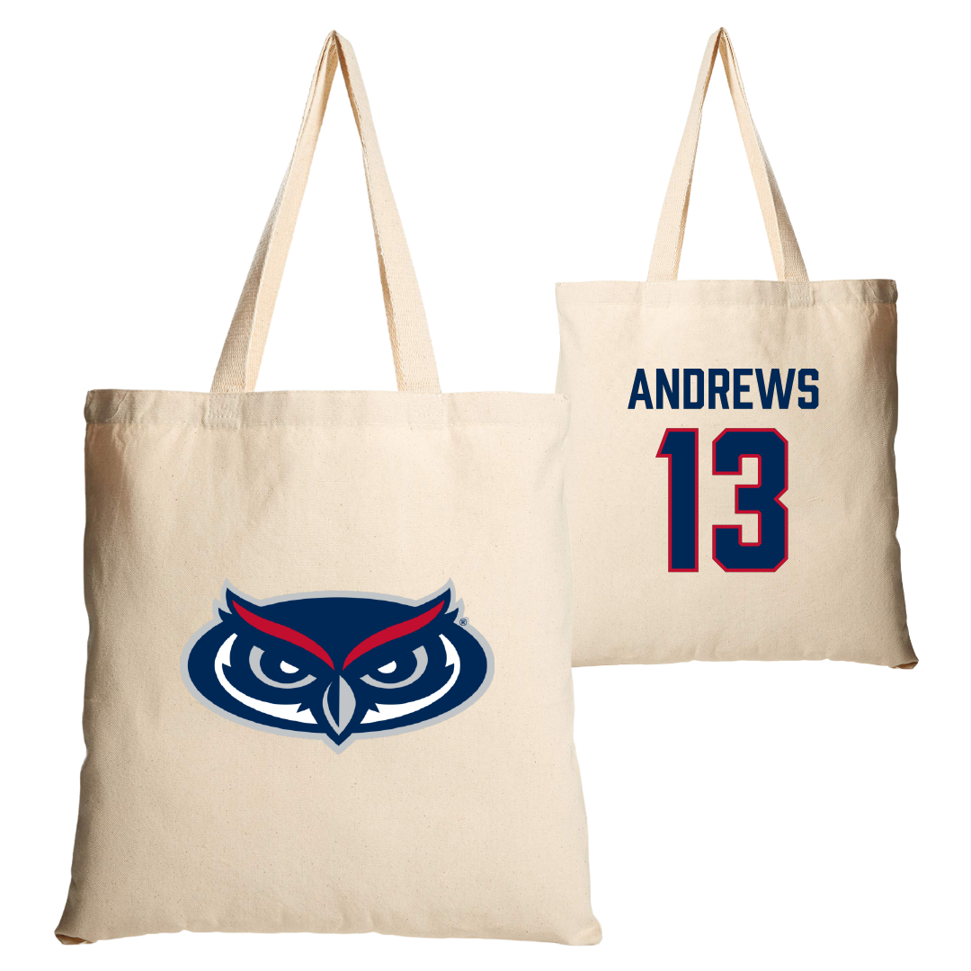Florida Atlantic University Baseball Tan Canvas Tote Bag - #13 Steven Andrews