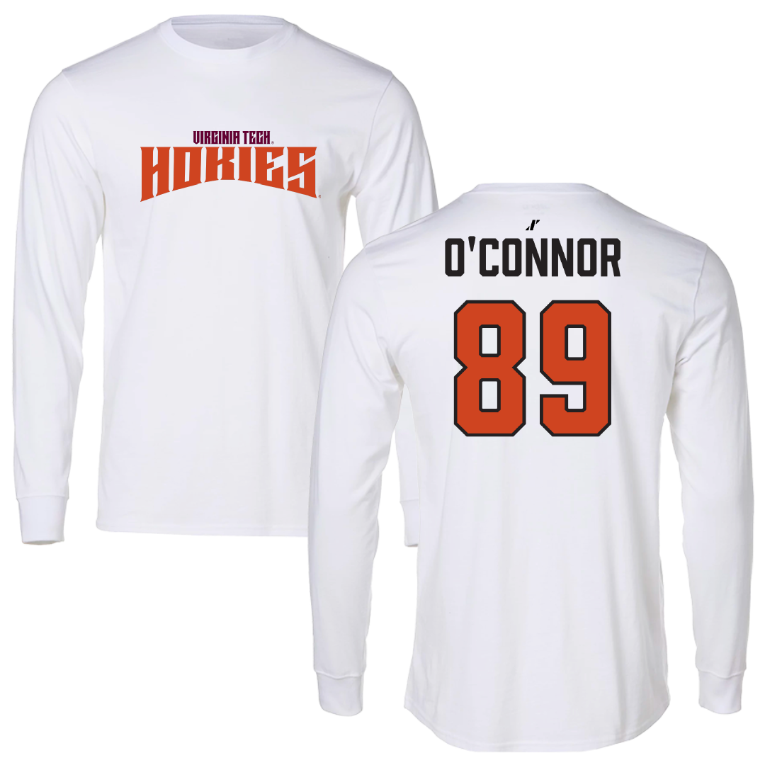 Virginia Tech Football White Classic Performance Long Sleeve - #89 Charlie O'Connor