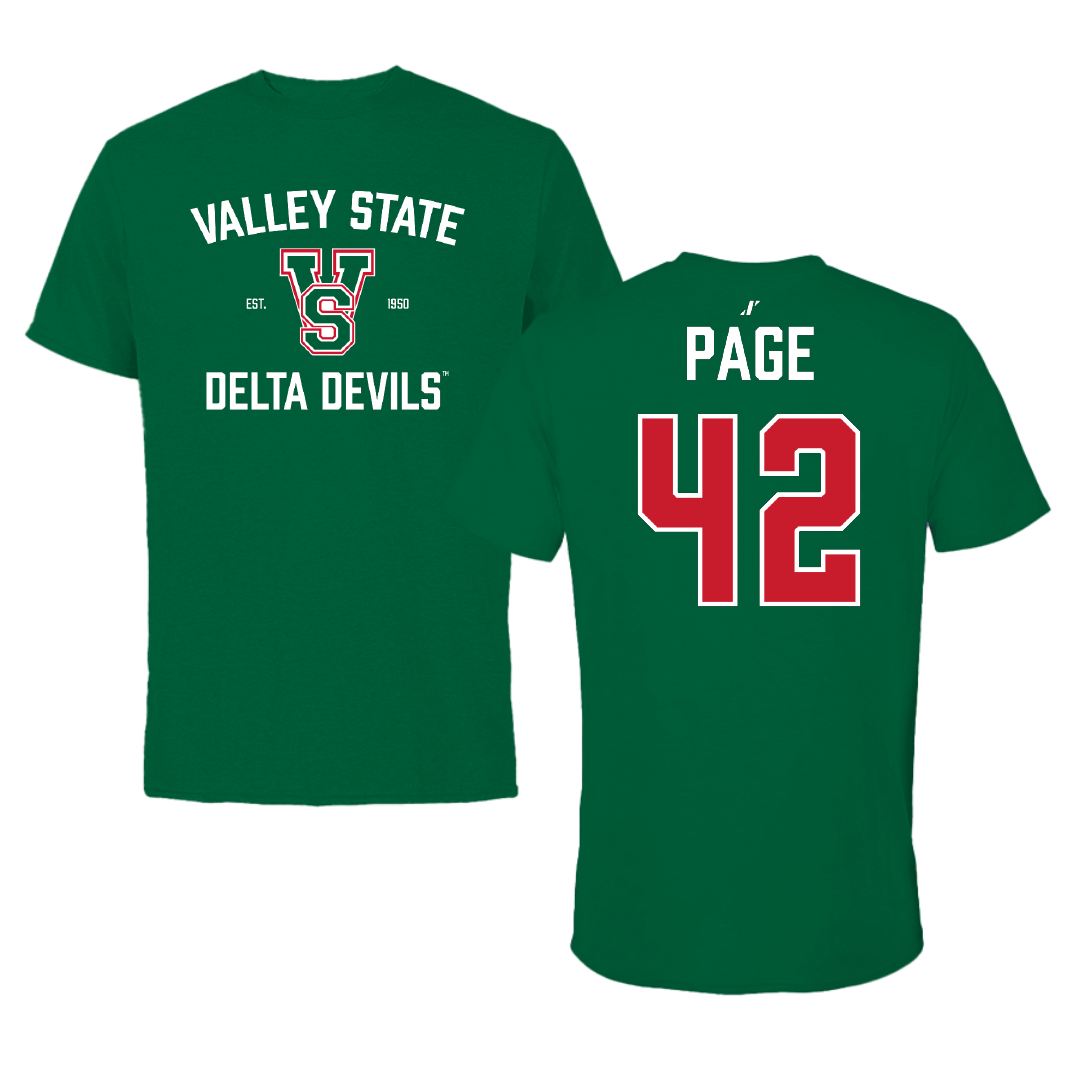 Mississippi Valley State University Baseball Green General Performance Tee - #42 Robert Page