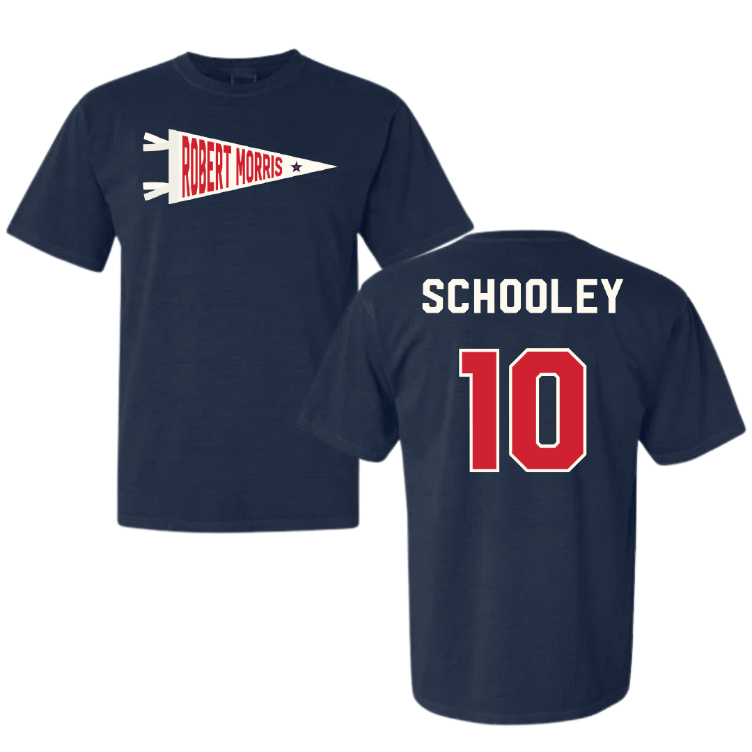 Robert Morris University Ice Hockey Navy Pennant Comfort Colors Tee - #10 Kaitlyn Schooley