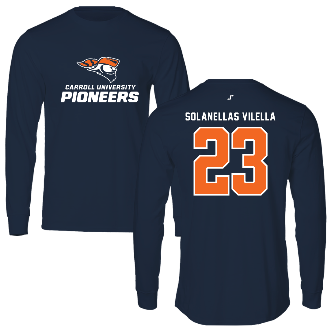 Carroll University Soccer Navy Performance Long Sleeve - #23 Marti Solanellas Vilella