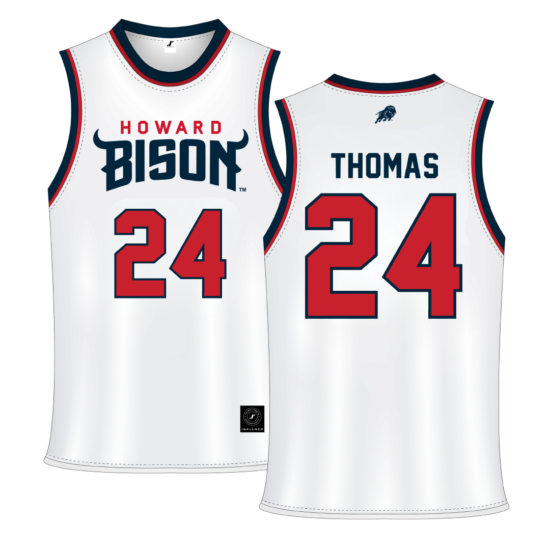 Howard University White Basketball Jersey - #24 Zennia Thomas