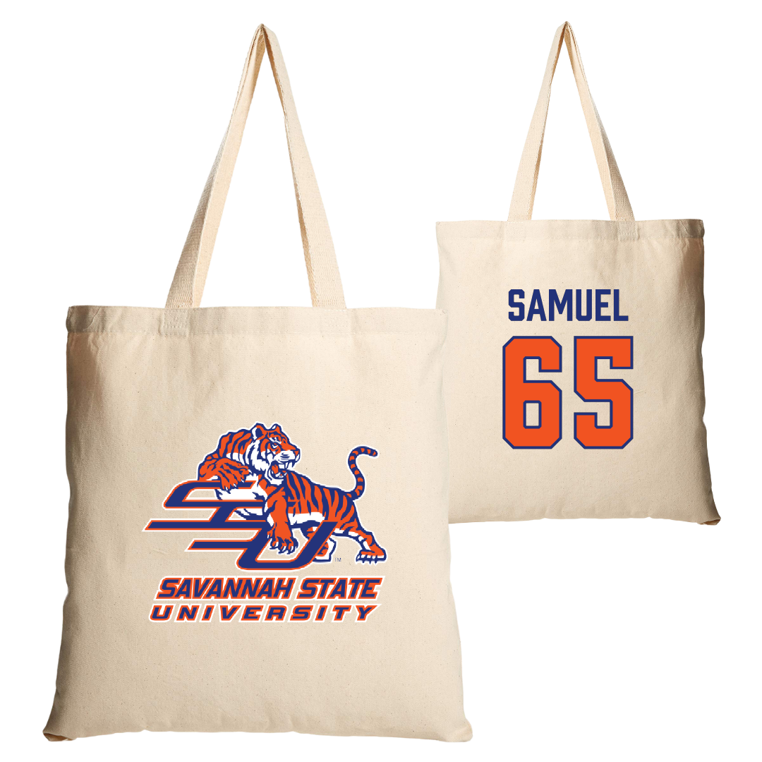 Savannah State University Football Tan Canvas Tote Bag - #65 Clarence Samuel