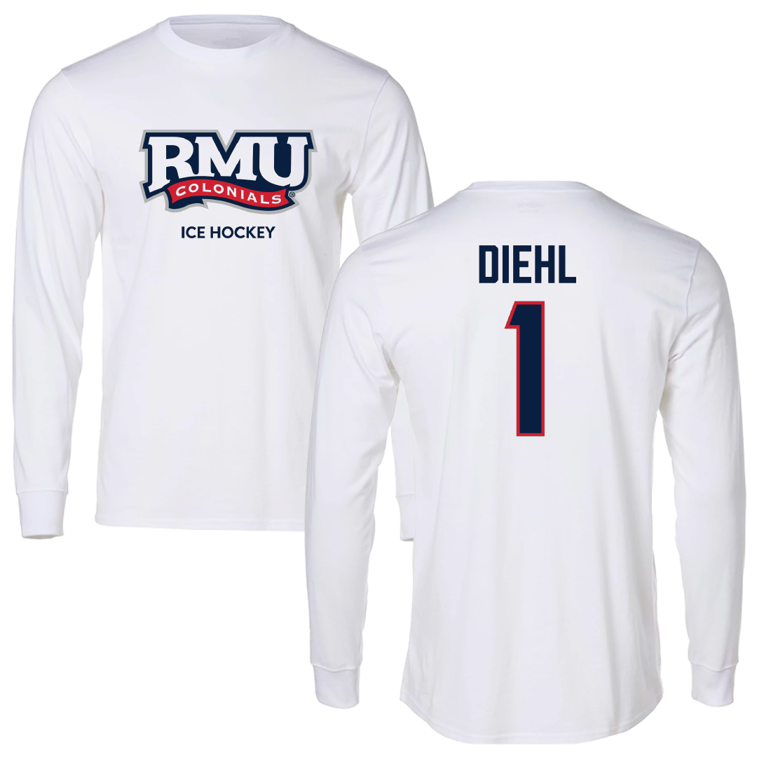 Robert Morris University Ice Hockey (W) White Mascot Performance Long Sleeve - #1 Alyssa Diehl