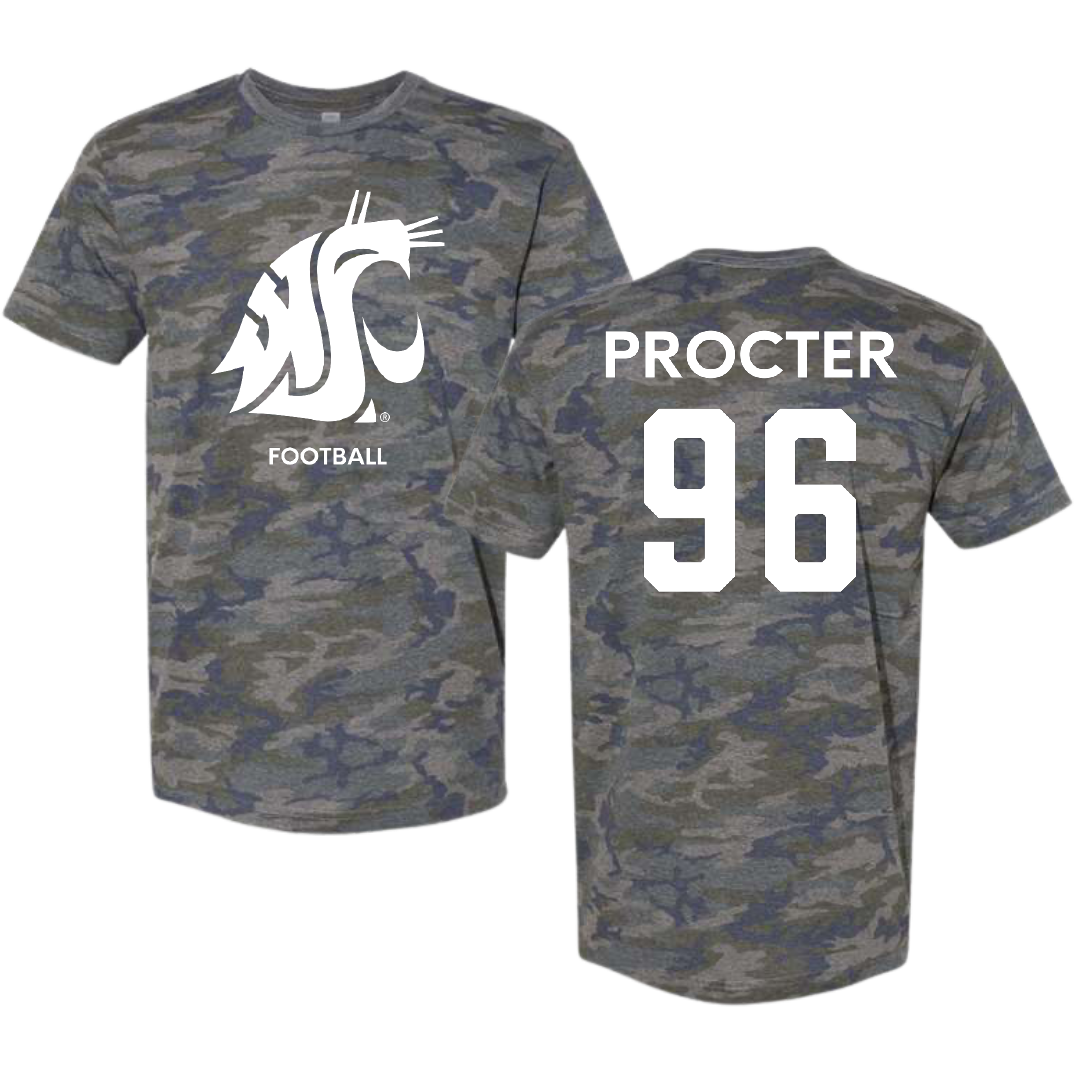 Washington State University Football Vintage Camo Tee - #96 Jack Procter