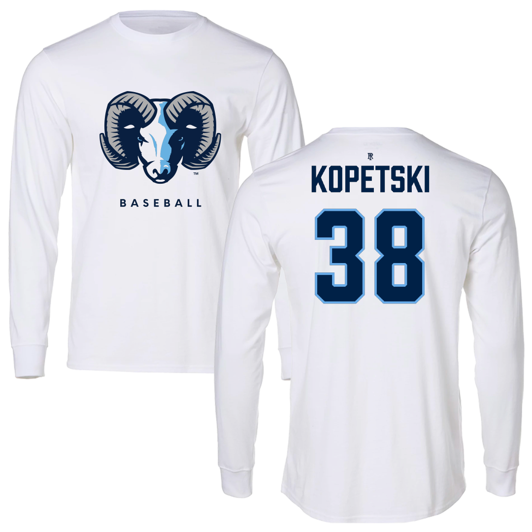 University of Rhode Island Baseball White Performance Long Sleeve - #38 Josh Kopetski
