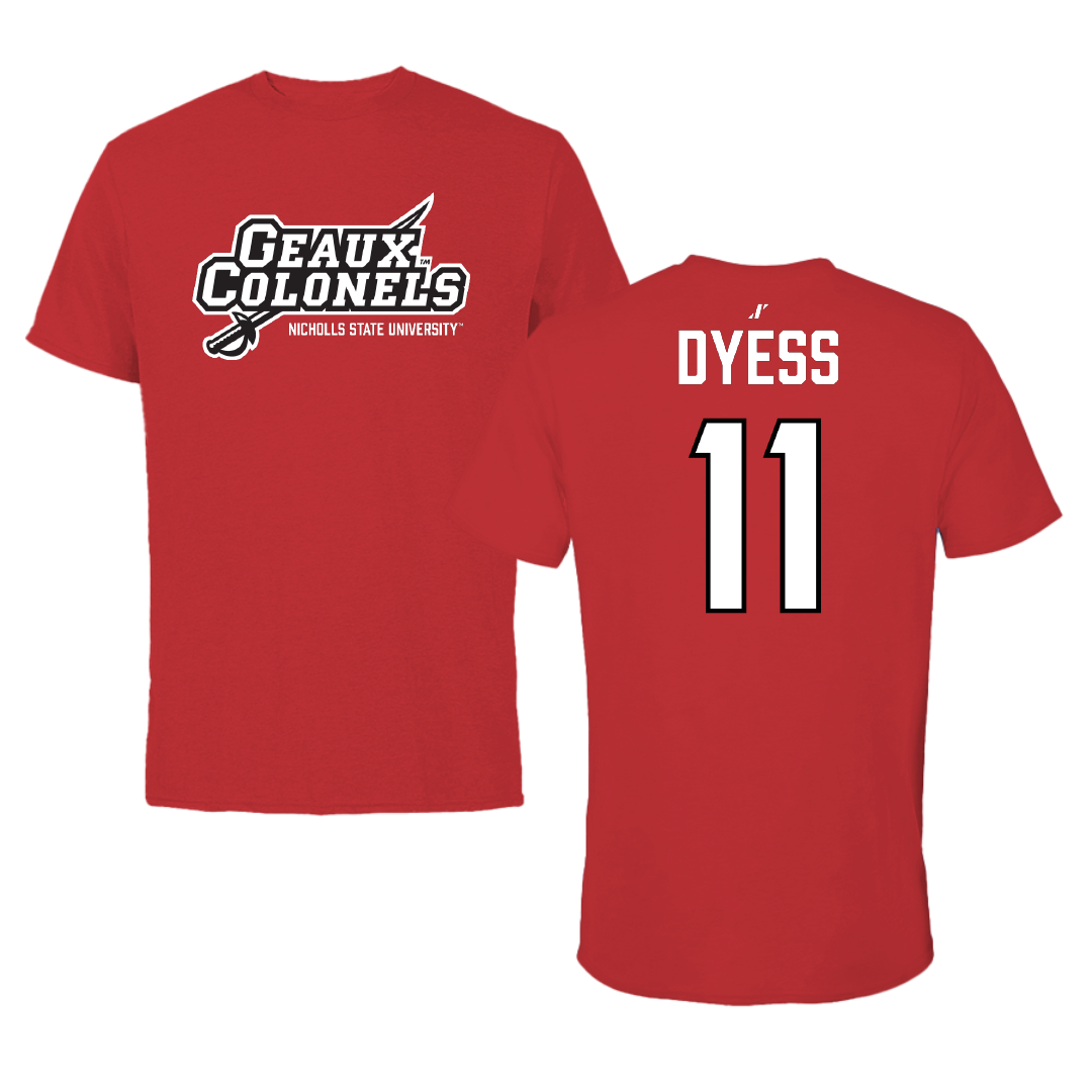 Nicholls State University Baseball Red General Performance Tee - #11 Caleb Dyess