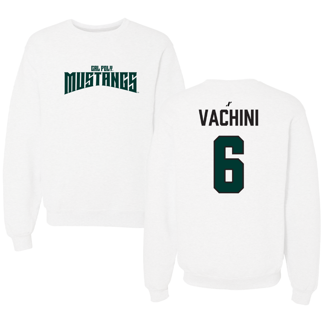Cal Poly Baseball White Classic Crewneck - #6 Dante Vachini