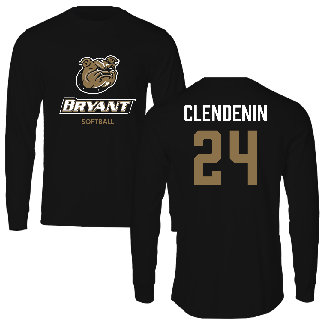 Bryant University Softball Black Performance Long Sleeve - #24 Bryce Clendenin