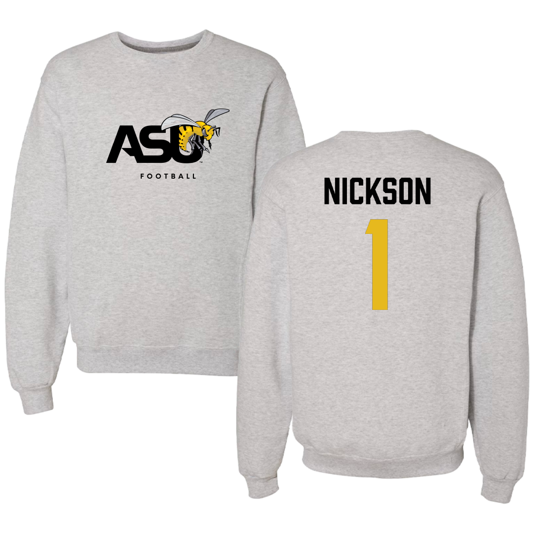 Alabama State University Football Light Gray Crewneck - #1 Willie Nickson