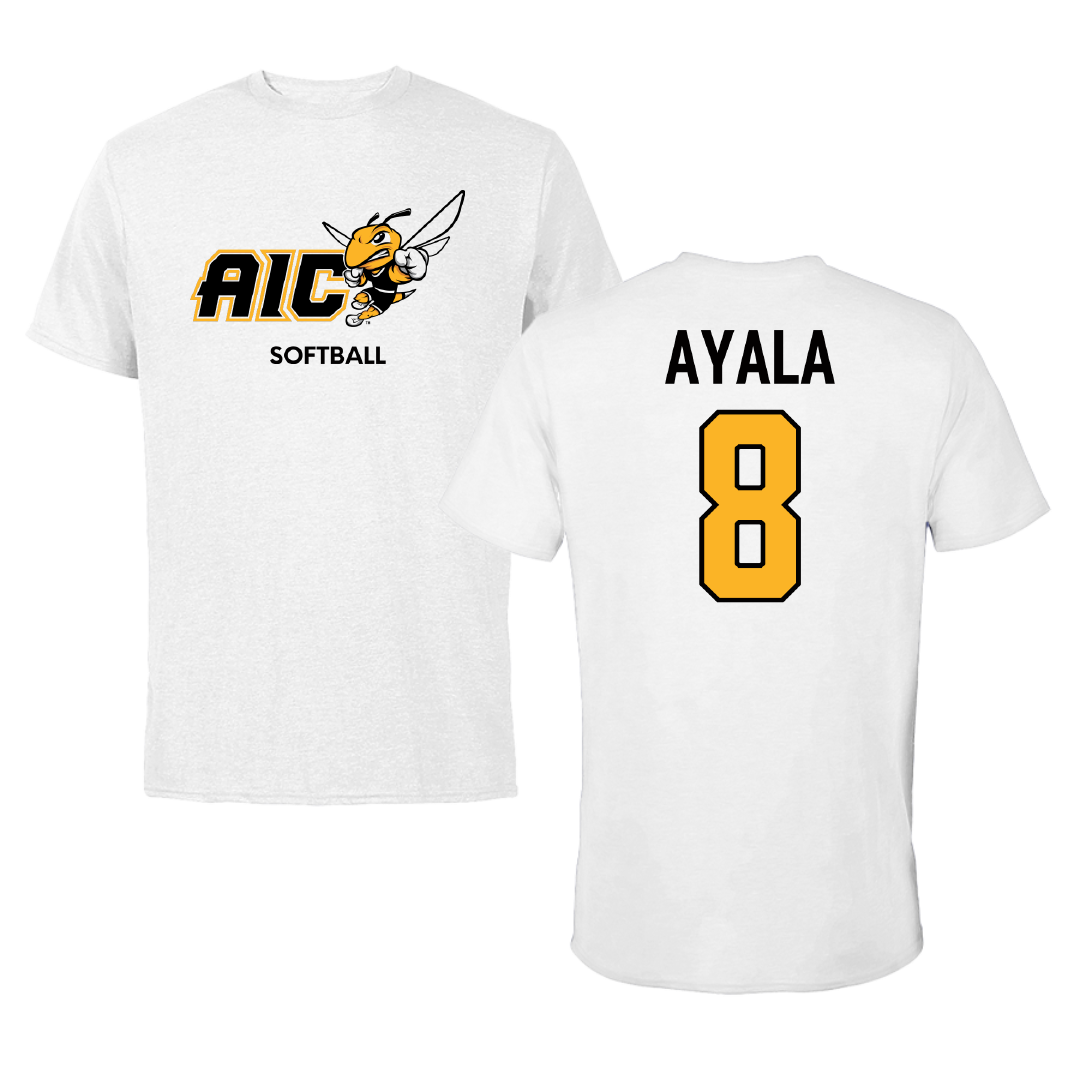 American International College Softball White Performance Tee - #8 Jilien Ayala