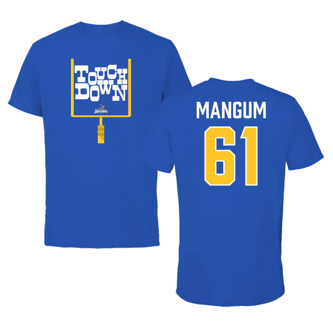 Texas A&M University-Kingsville Football Blue Touchdown Performance Tee - #61 Hunter Mangum