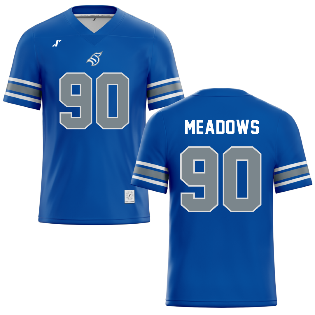 Thomas More University Blue Football Jersey - #90 Tahj Meadows