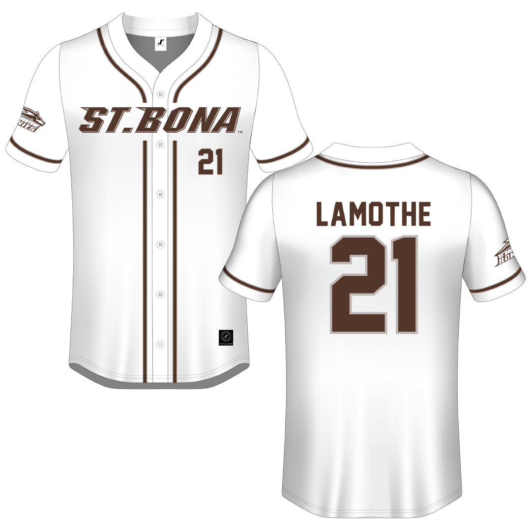 St. Bonaventure University White Button-Down Jersey - #21 Christian LaMothe