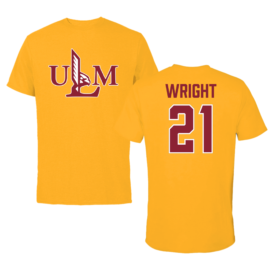 University of Louisiana Monroe Football Gold Performance Tee - #21 Jaydon Wright