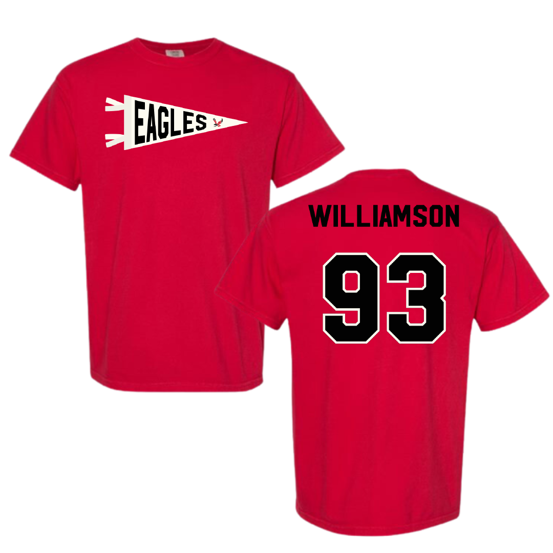 Eastern Washington University Football Red Pennant Comfort Colors Tee - #93 Ethan Williamson