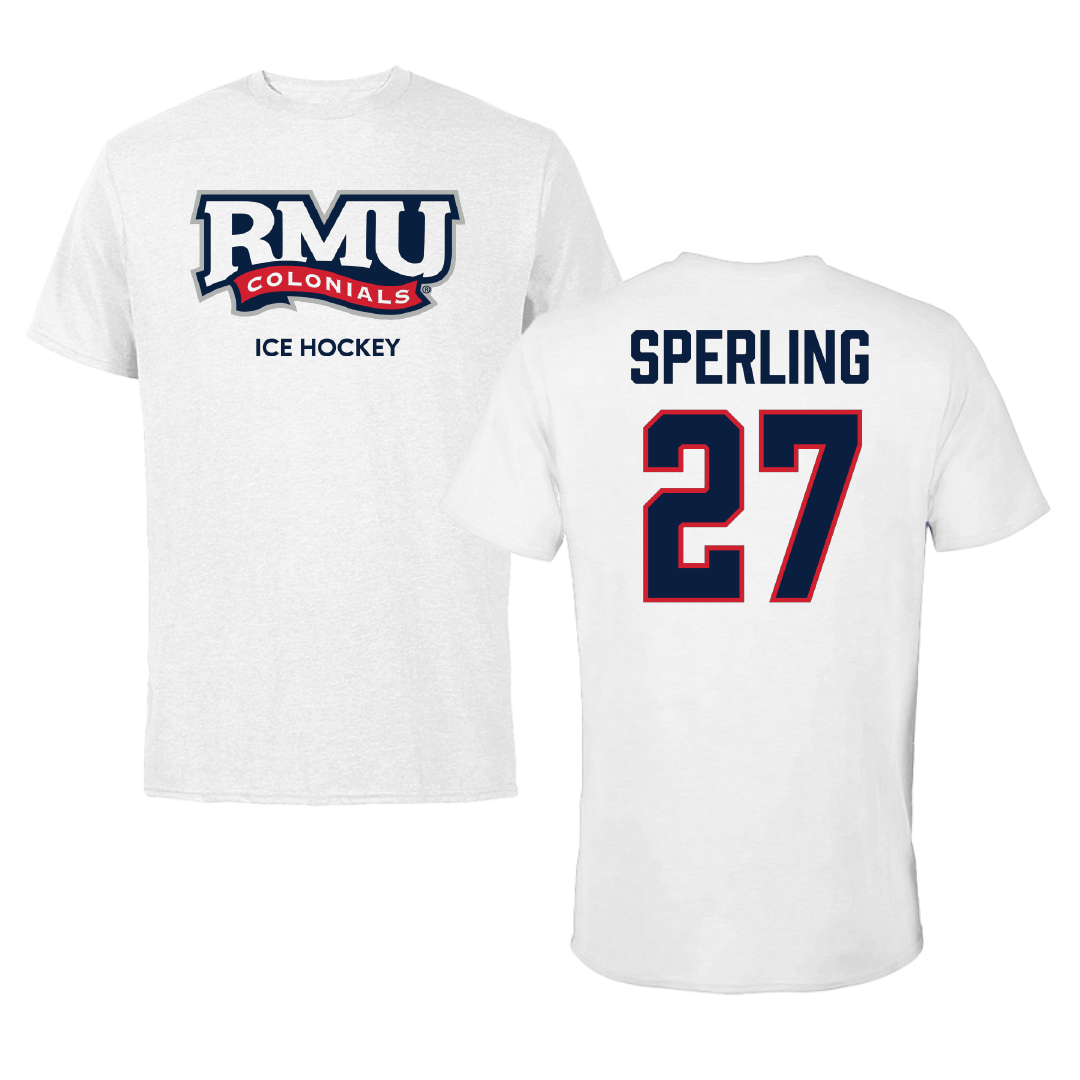 Robert Morris University Ice Hockey (W) White Tee - #27 Chace Sperling