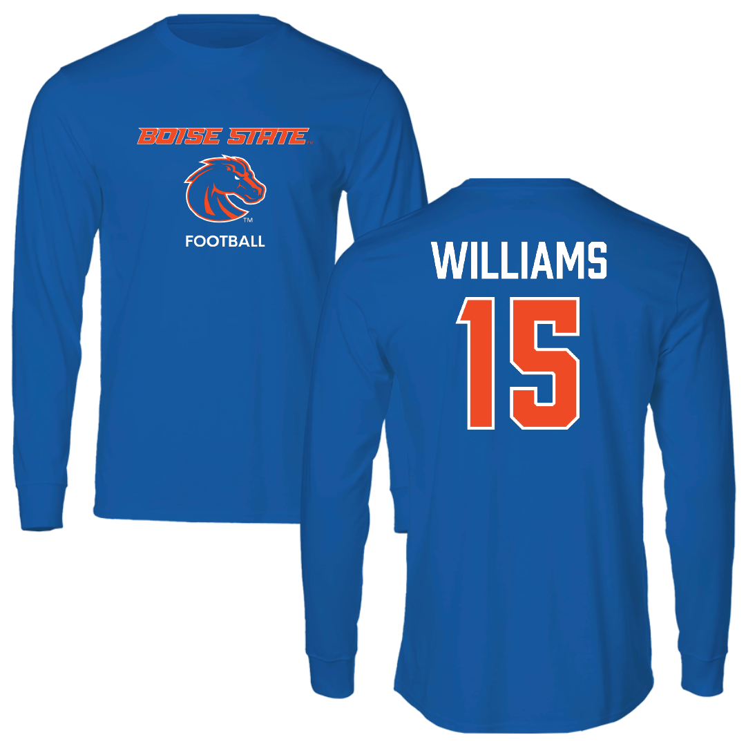 Boise State University Football Blue Performance Long Sleeve - #15 Malakai Williams