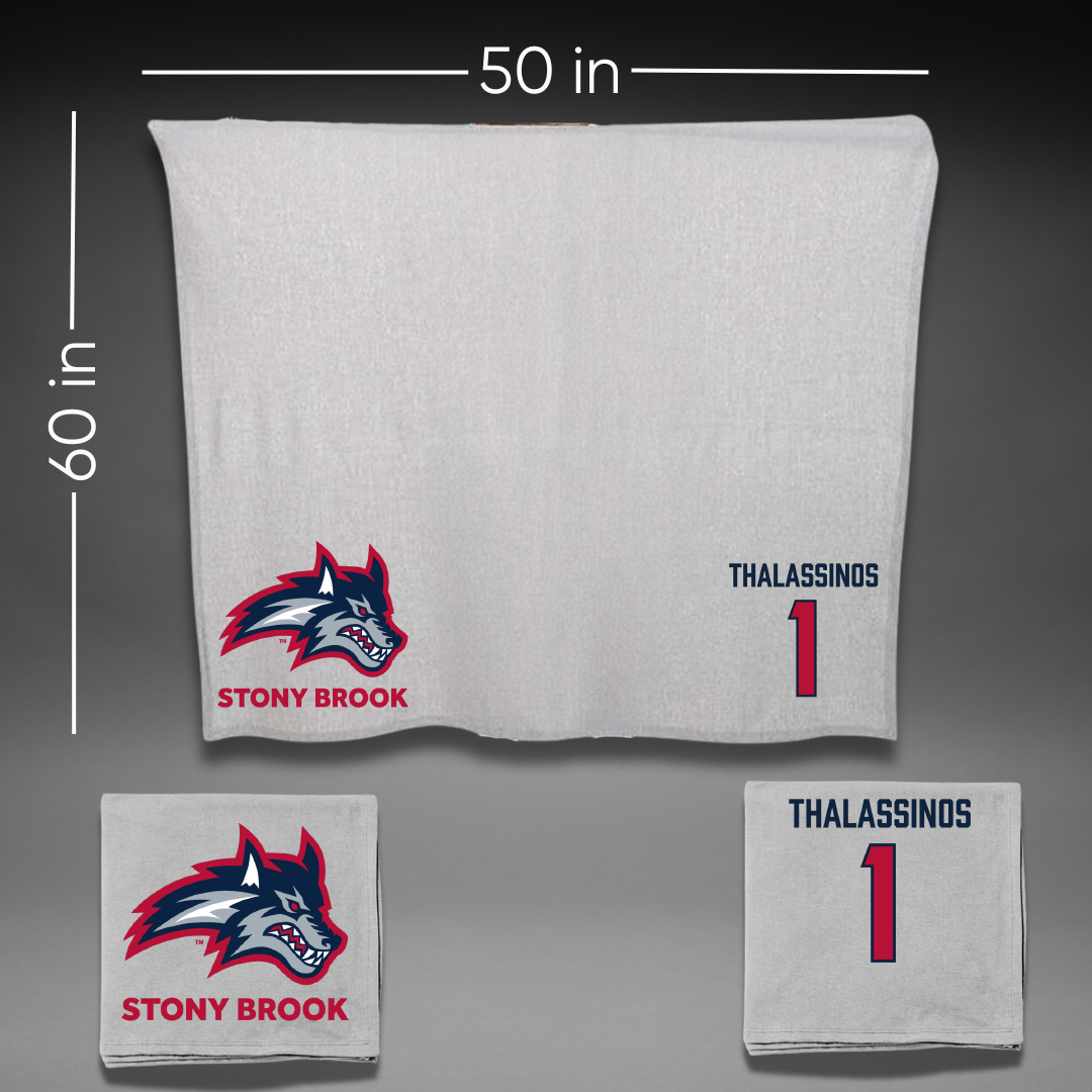 Stony Brook University Softball Gray Blanket - #1 Marissa Thalassinos