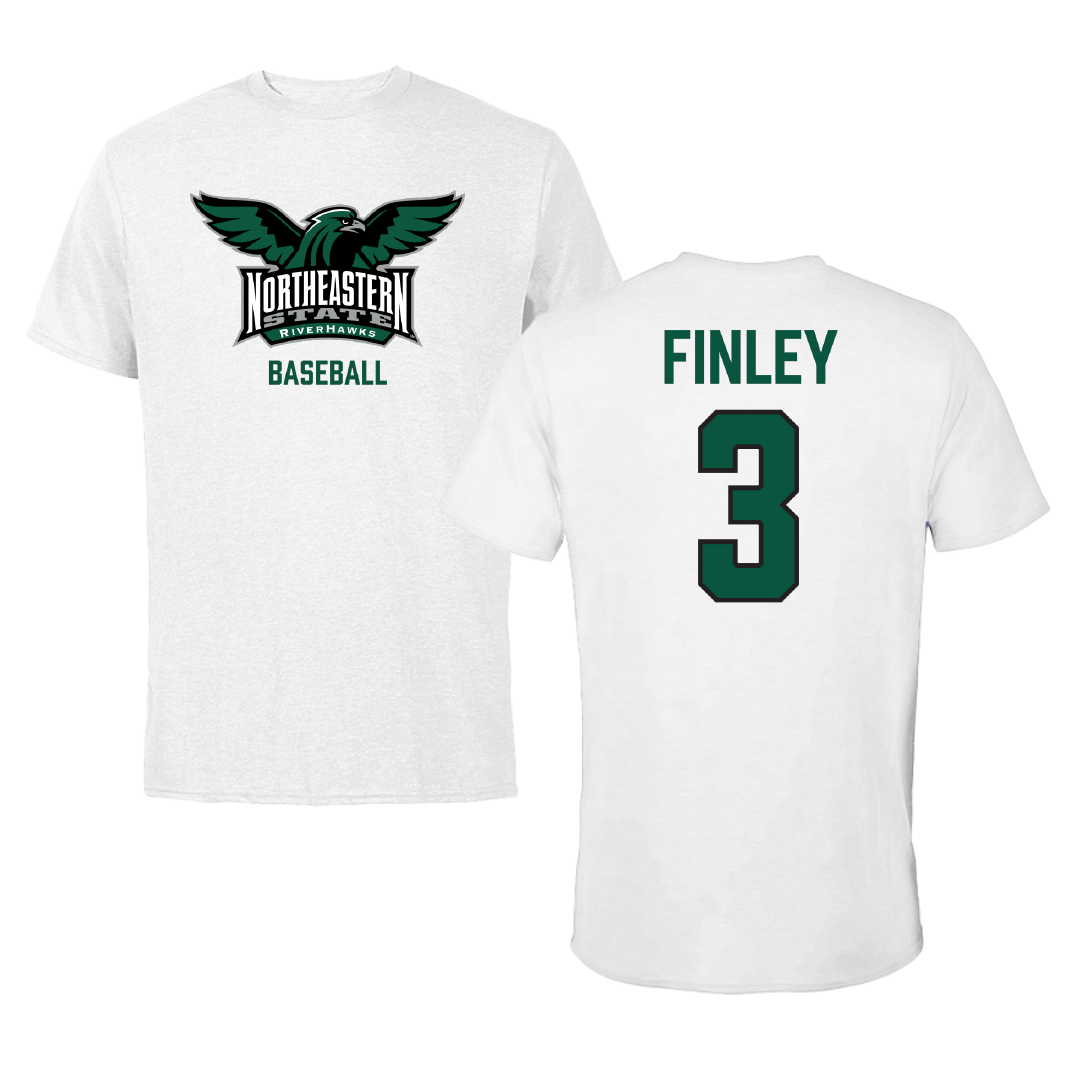 Northeastern State University Baseball White Performance Tee - #3 Klete Finley