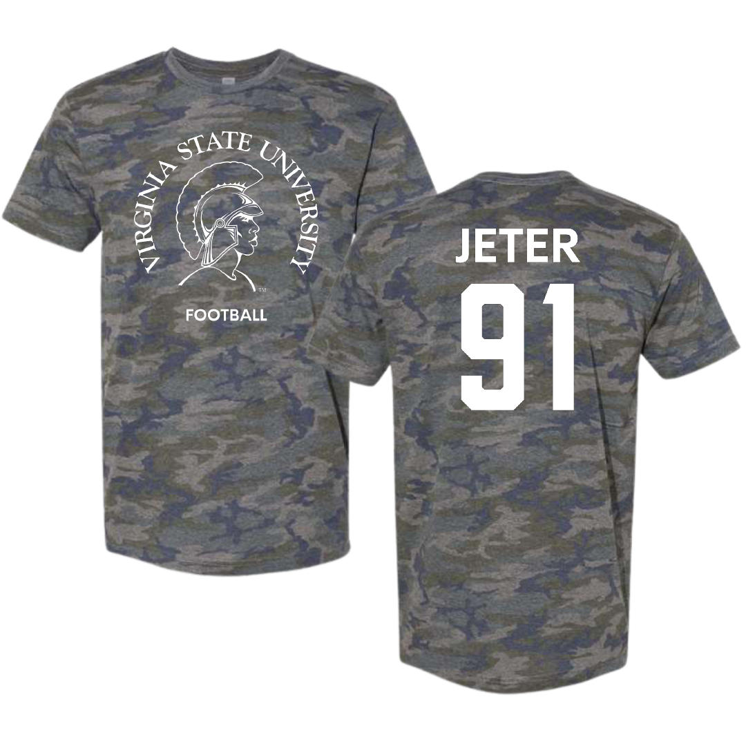 Virginia State University Football Vintage Camo Tee - #91 Josh Jeter