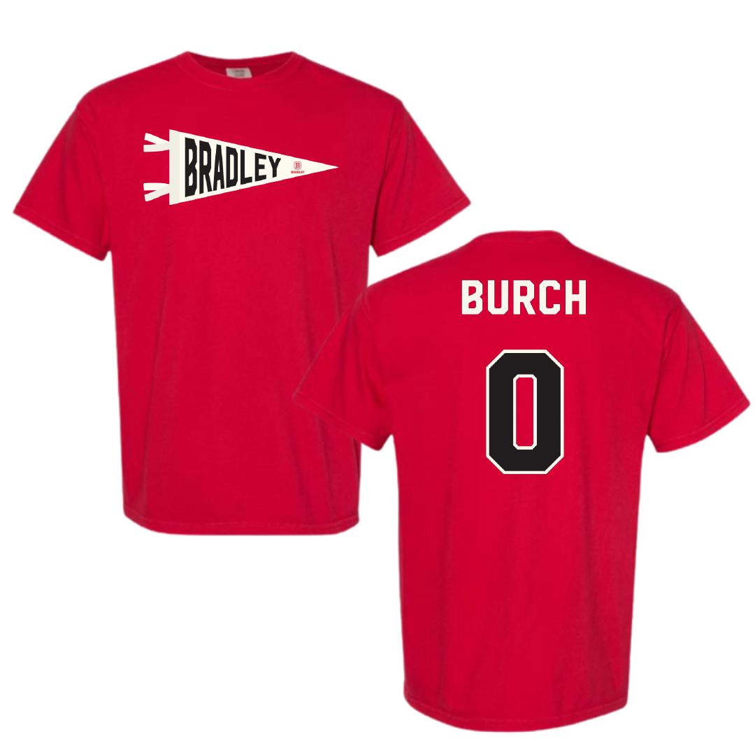 Bradley University Basketball Red Pennant Comfort Colors Tee - #0 Demarion Burch