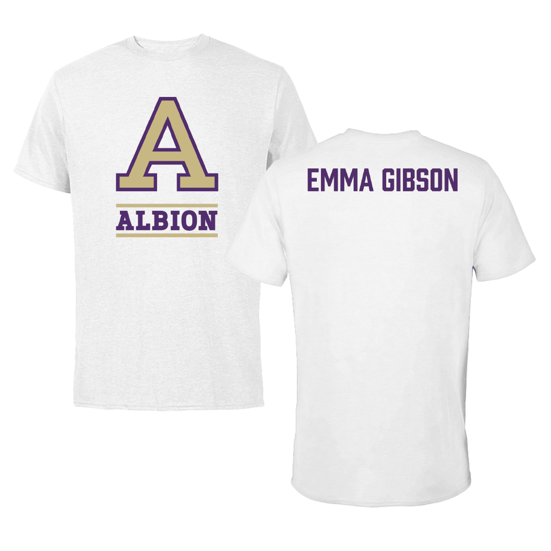 Albion College Wrestling (W) White Performance Tee - Emma Emma Gibson