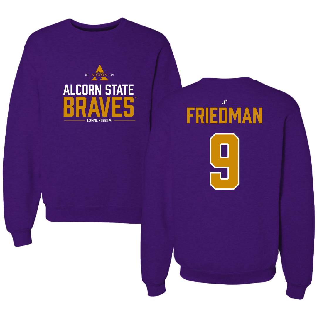 Alcorn State University Baseball Purple General Crewneck - #9 Asher Friedman