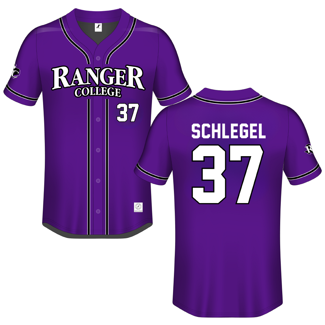 Ranger College Purple Button-Down Jersey - #37 Connor Schlegel