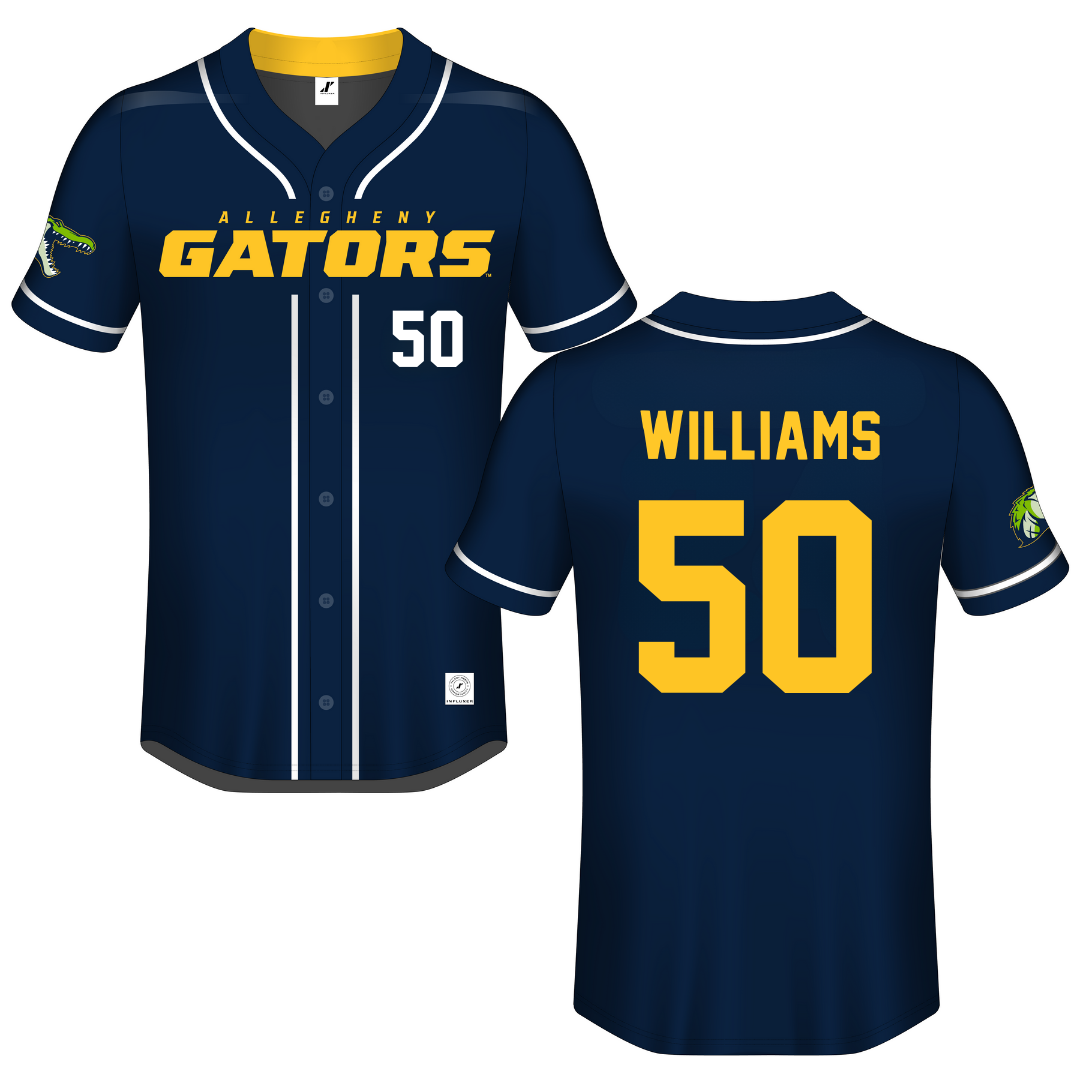 Allegheny College Navy Button-Down Jersey - #50 Caden Williams
