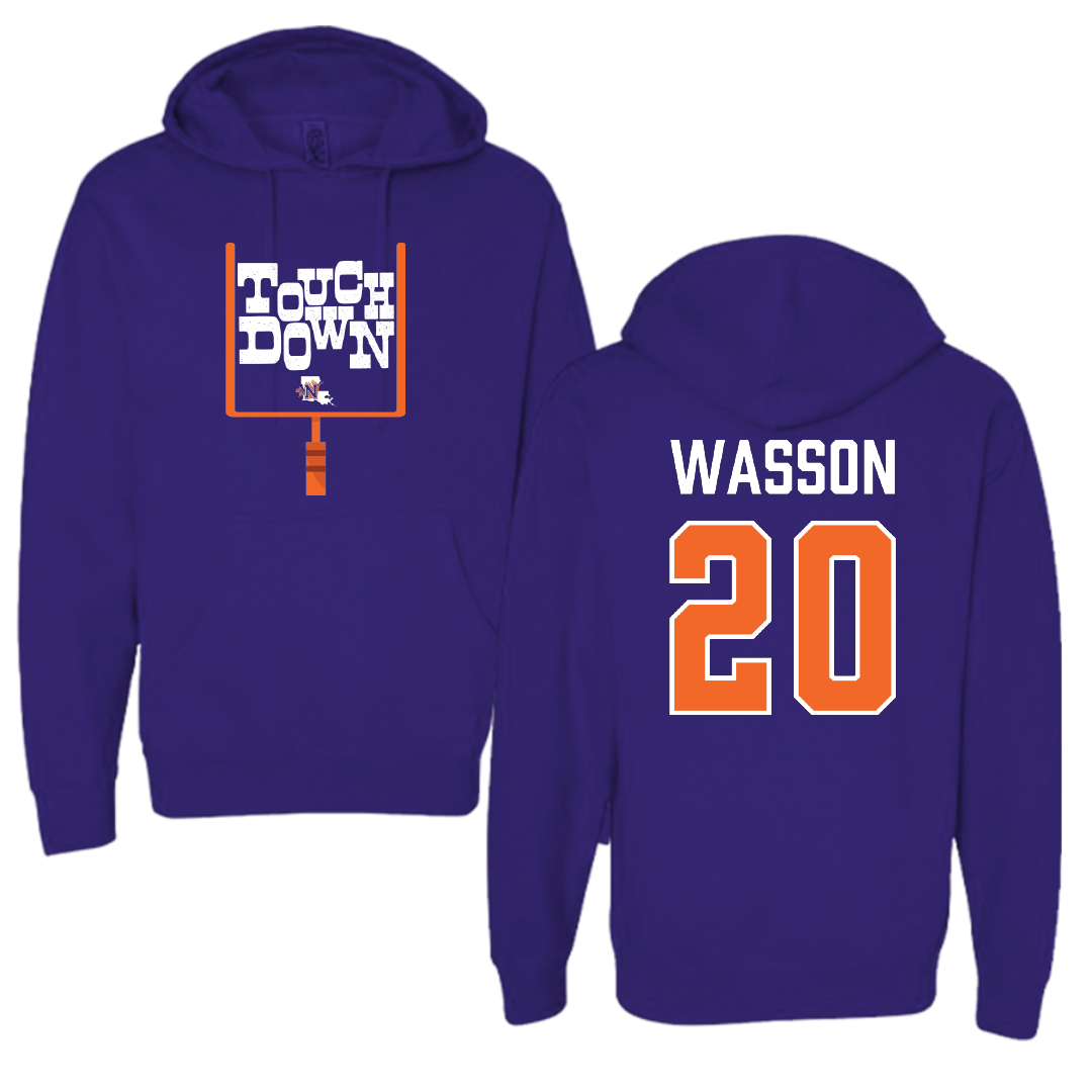 Northwestern State University Football Purple Touchdown Hoodie - #20 Hogan Wasson