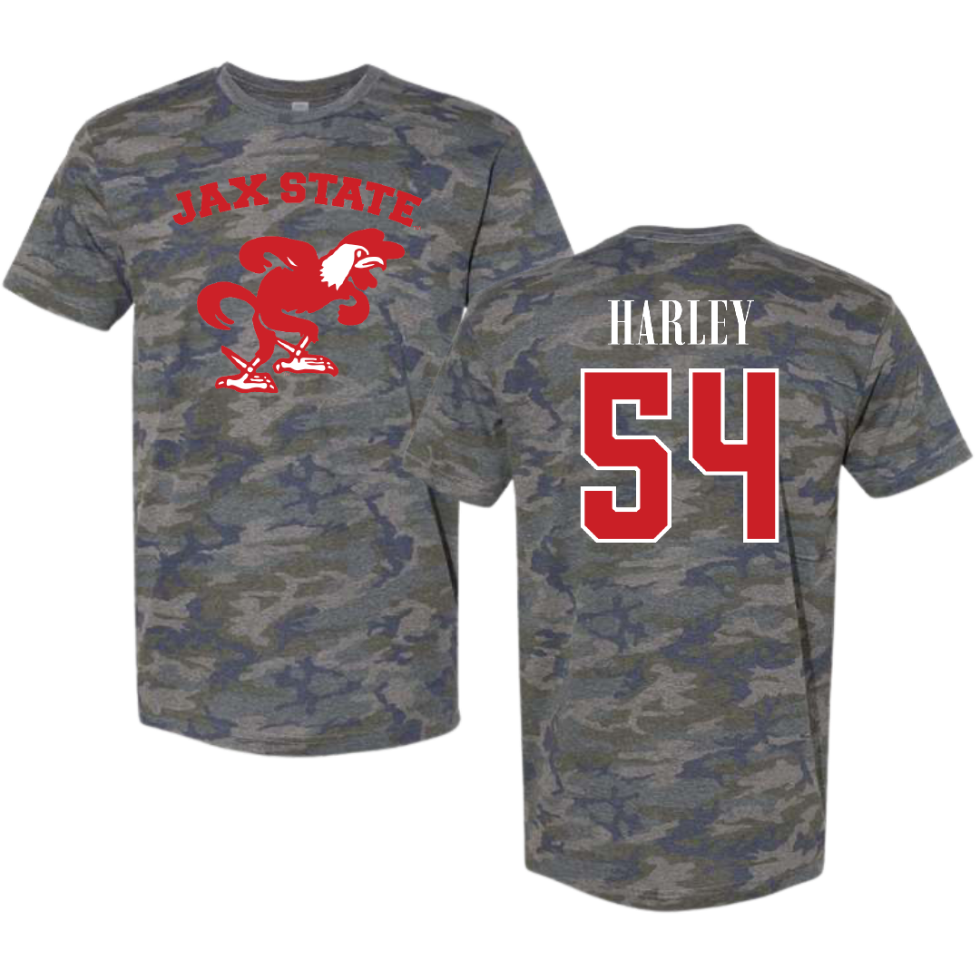 Jacksonville State University Football Vintage Camo Tee - #54 Daveion Harley