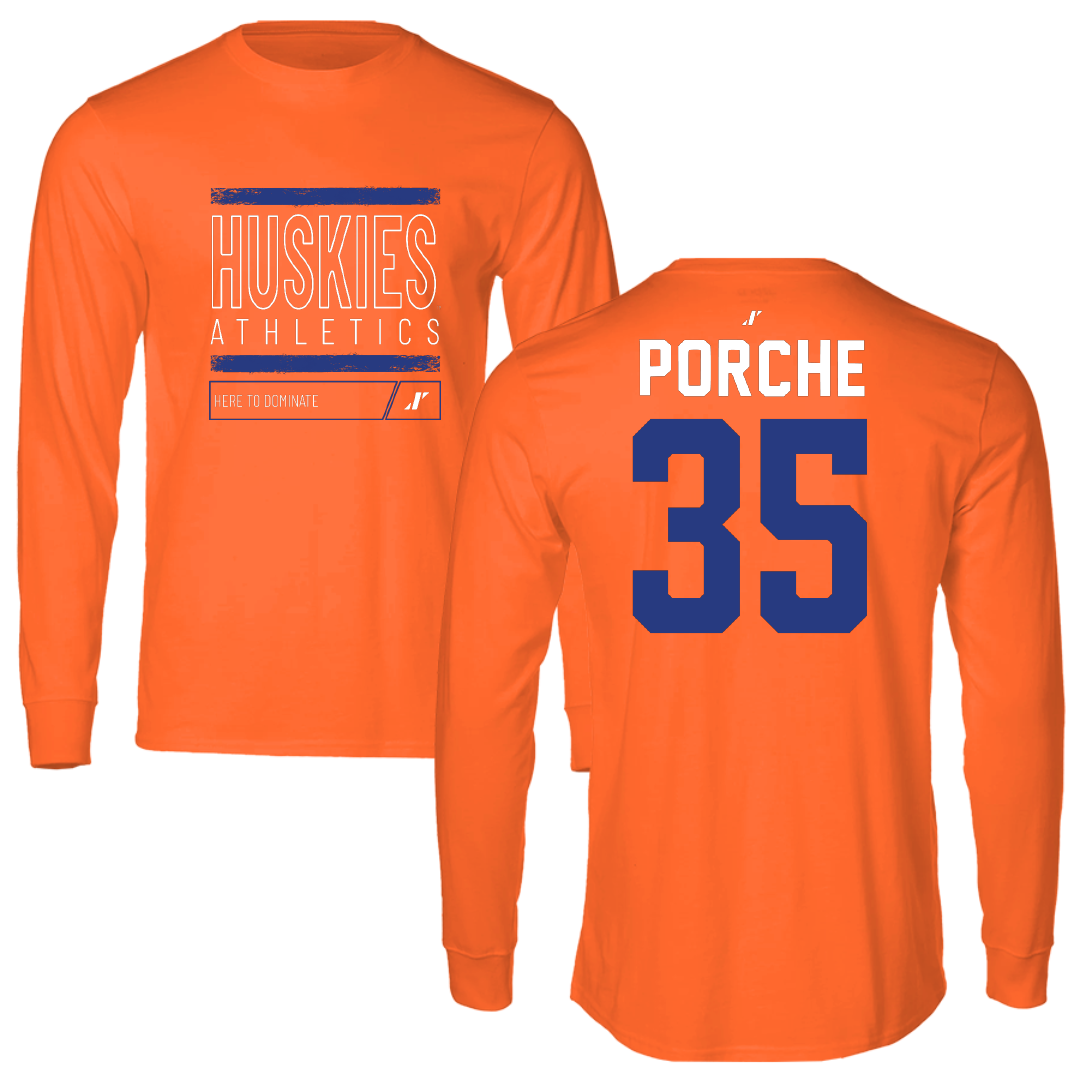Houston Christian University Baseball Orange Dominate Performance Long Sleeve - #35 Ryan Porche
