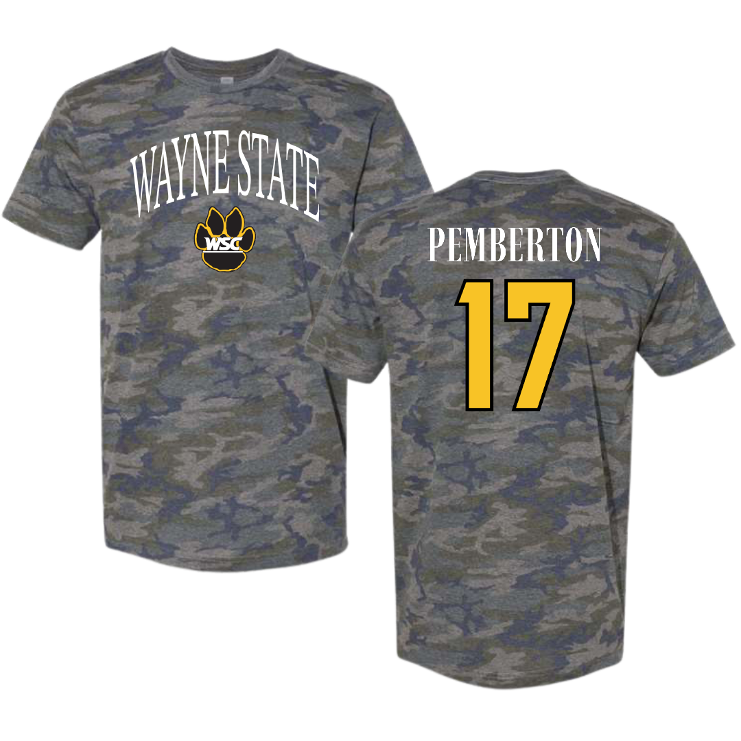 Wayne State College (Nebraska) Soccer Vintage Camo Tee - #17 Paige Pemberton