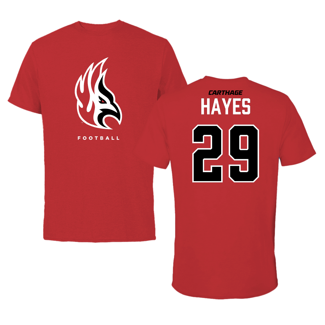Carthage College Football Red Tee - #29 Davion Hayes