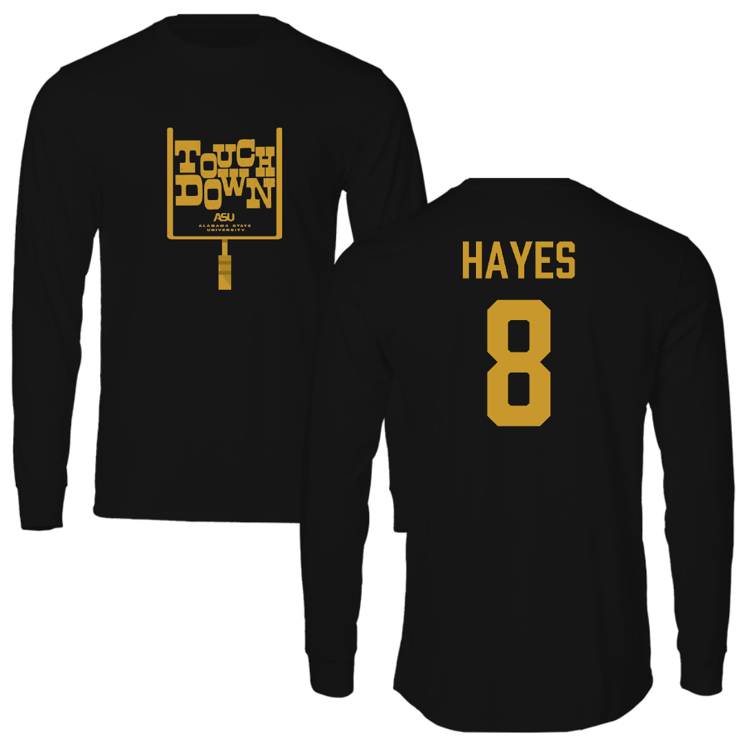 Alabama State University Football Black Touchdown Performance Long Sleeve - #8 James Hayes