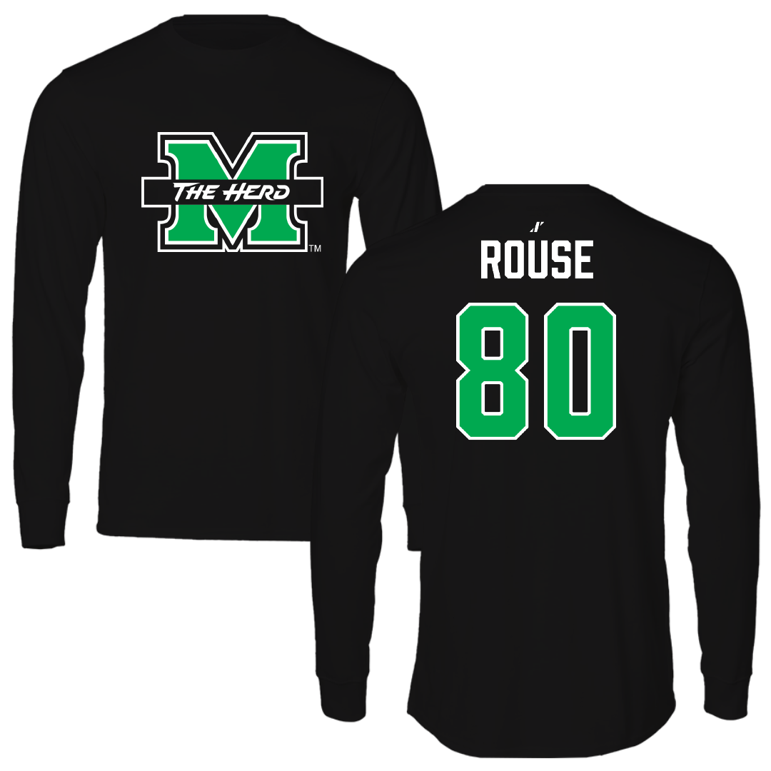Marshall University Football Black Performance Long Sleeve - #80 Shawn Rouse
