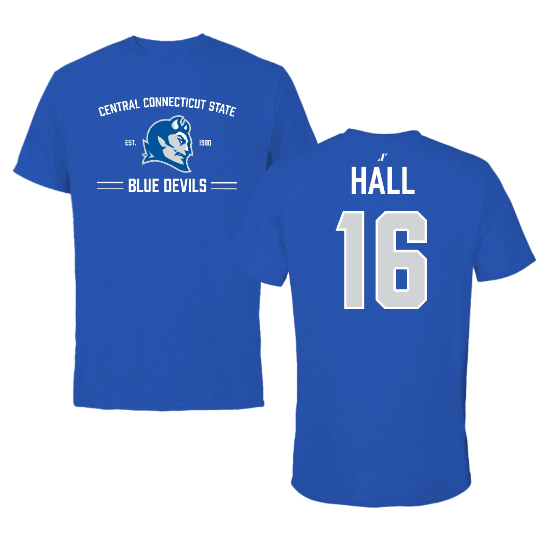 Central Connecticut State University Football Blue General Performance Tee - #16 Brayden Hall